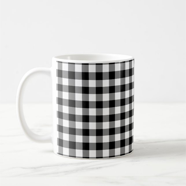 Black and White Medium Size Gingham Checks Coffee Mug (Left)