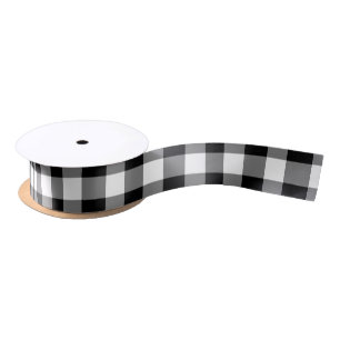 Black and White Medium Size Gingham Checks Ribbon Satin Ribbon