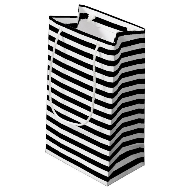 Black and White Medium Size Horizontal Stripes Small Gift Bag (Back Angled)