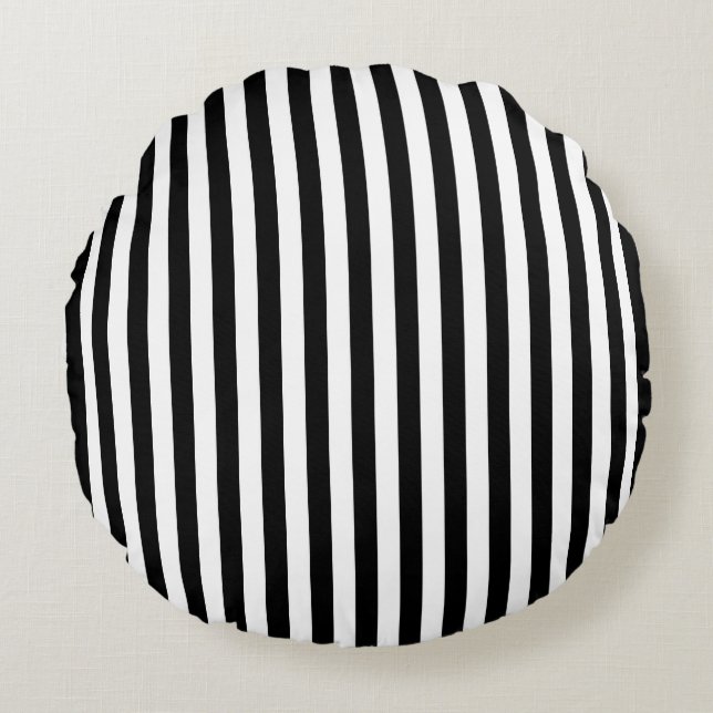 Black and White Medium Size Stripes Round Cushion (Front)