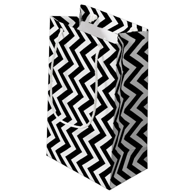 Black and White Medium Size Vertical Chevron Small Gift Bag (Back Angled)