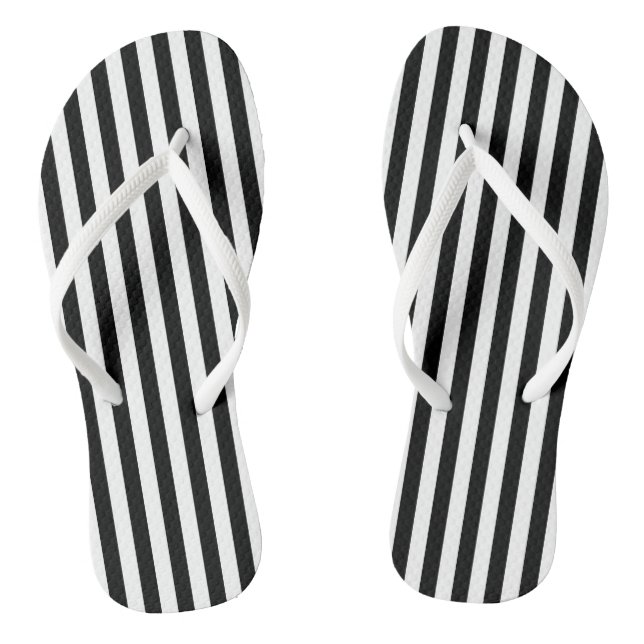 Black and White Medium Size Vertical Stripes Jandals (Footbed)