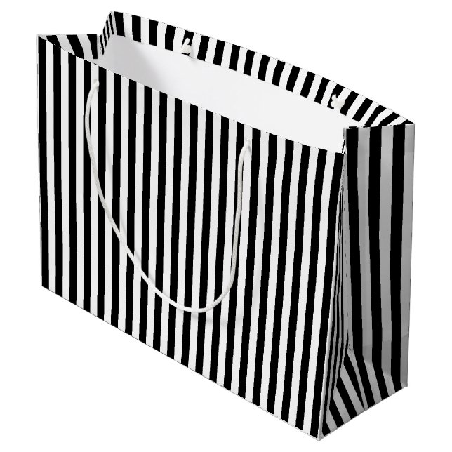 Black and White Medium Size Vertical Stripes Large Gift Bag (Back Angled)