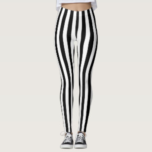 Black and White Medium Size Vertical Stripes Leggings