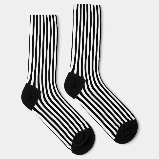 Black and White Medium Size Vertical Stripes Socks (Right)