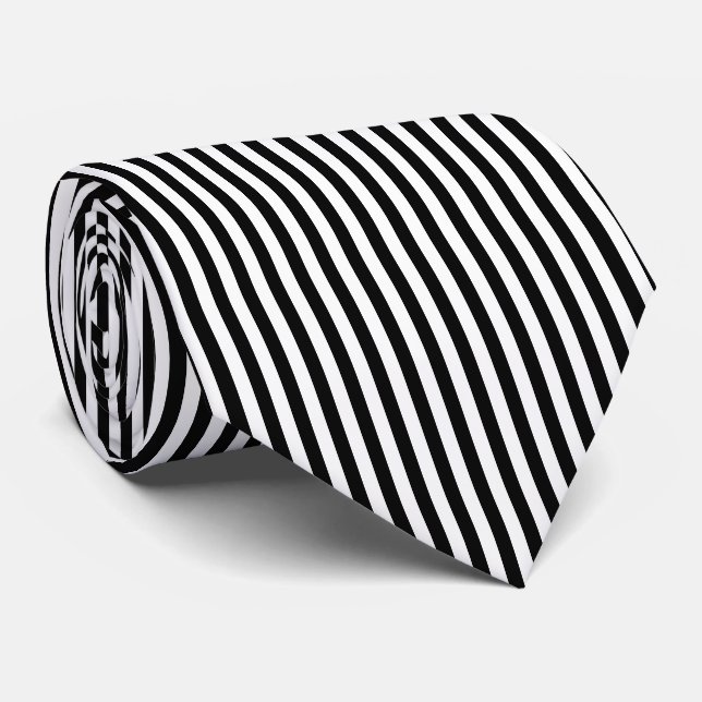 Black and White Medium Size Vertical Stripes Tie (Rolled)