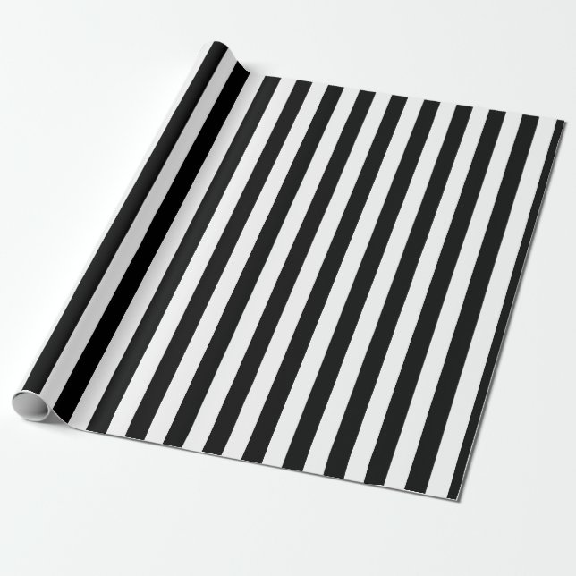 Black and White Medium Size Vertical Stripes Wrapping Paper (Unrolled)