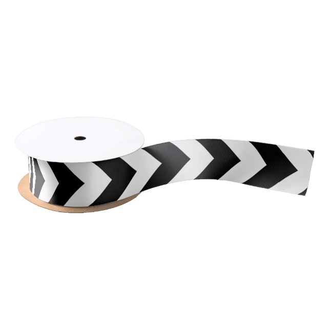 Black and White Medium Vertical Chevron Ribbon Satin Ribbon (Spool)