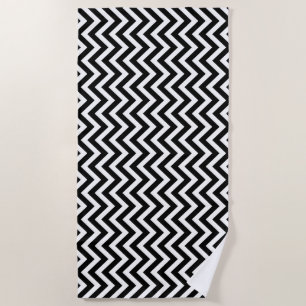 Black and White Medium Vertical Chevron Stripes Beach Towel