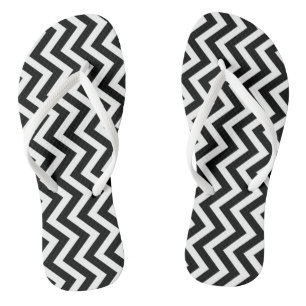 Black and White Medium Vertical Chevron Stripes Jandals