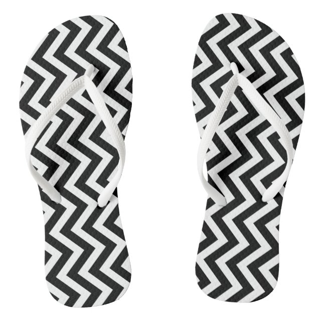 Black and White Medium Vertical Chevron Stripes Jandals (Footbed)