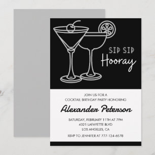 Black and White Men Cocktail 41st birthday Invitation