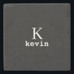 Black and white men monogram name modern stone coaster<br><div class="desc">Man monogram and name create your own stone coaster template in simple black and white. You can change background and text colours by selecting customise option. It can be a special gift for a boyfriend,  husband,  son,  dad,  groom,  best man for a birthday,  wedding,  Christmas,  or graduation.</div>