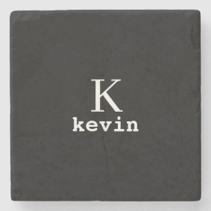Black and white men monogram name modern stone coaster