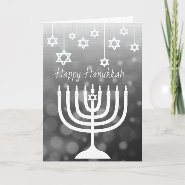 Black and White Menorah Happy Hanukkah Card (Front)