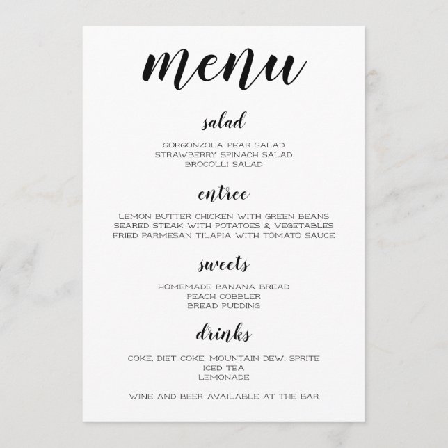 Black and White Menu (Front)