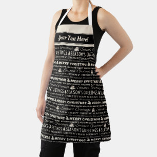Black and White Merry Christmas Retro Typography Apron