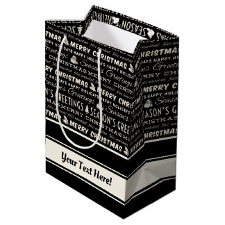 Black and White Merry Christmas Retro Typography Medium Gift Bag