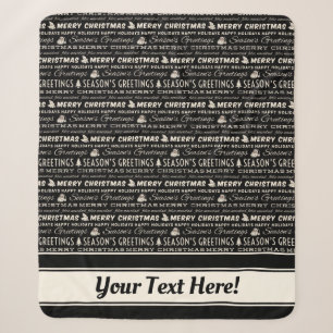 Black and White Merry Christmas Retro Typography Sherpa Blanket