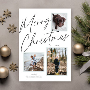Black and White Merry Christmas Script Photo Holiday Card