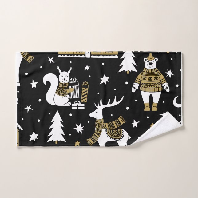 Black and white Merry Christmas Snowflakes set     Hand Towel (Hand Towel)