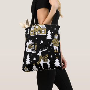 Black and white Merry Christmas Snowflakes set Tote Bag