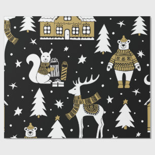 Black and white Merry Christmas Snowflakes set  Wrapping Paper