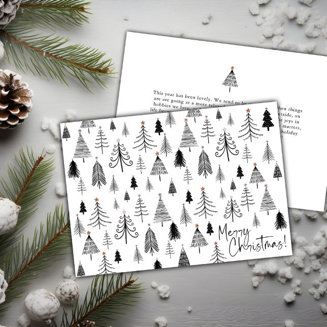Black and White Merry Christmas Tree  Holiday Card (Creator Uploaded)