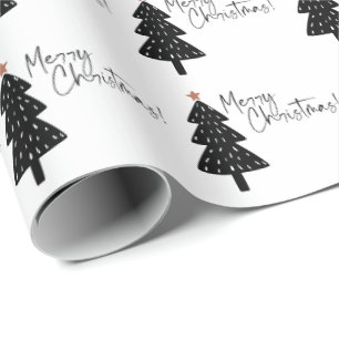 Black and White Merry Christmas Tree Wrapping Pape Paper