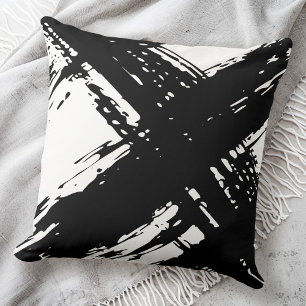 Black and white messy brushstrokes cushion