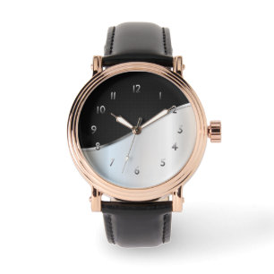 Black And White Metal Contrast Simple Shiny Silver Watch