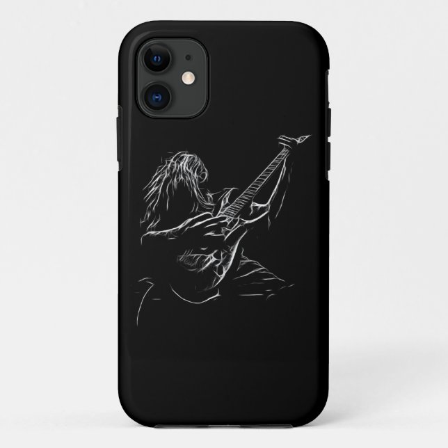 Black and White Metal Guitar Player Illustration Case-Mate iPhone Case (Back)