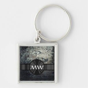 Black and white metallic rust key ring
