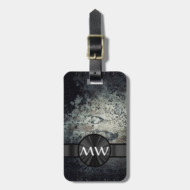 Black and white metallic rust luggage tag (Front Vertical)