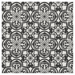 Black and White Mexican Tile Pattern Fabric