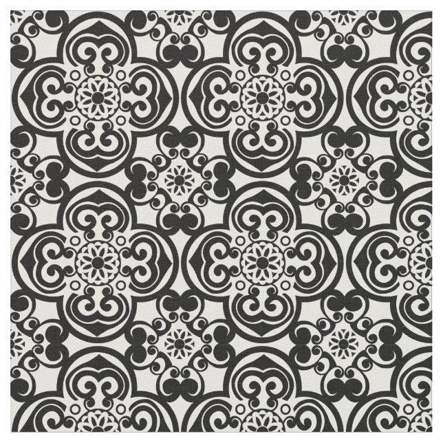 Black and White Mexican Tile Pattern Fabric (Close Up)