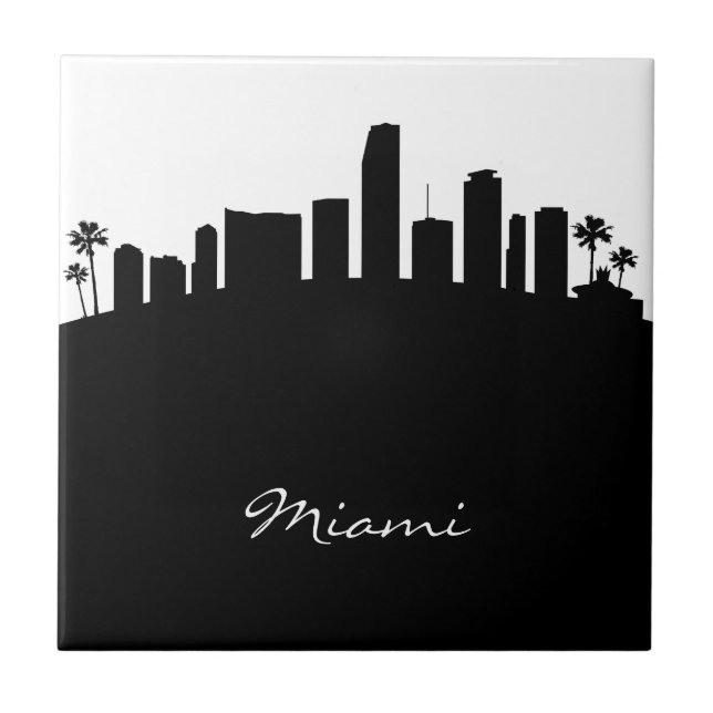 Black and White Miami Skyline Tile (Front)