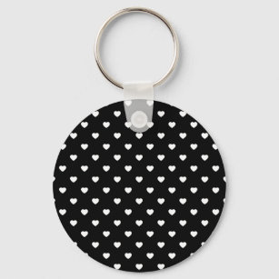 Black and White Mini Hearts Pattern Key Ring
