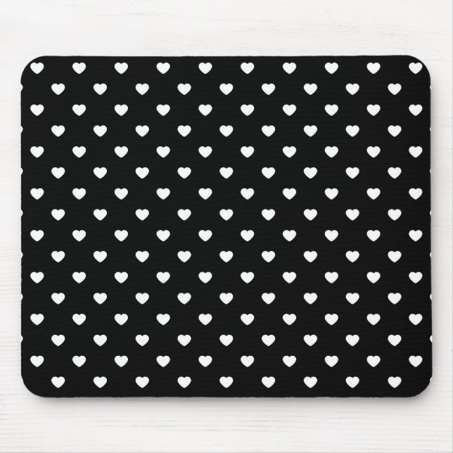 Black and White Mini Hearts Pattern Mouse Pad (Front)