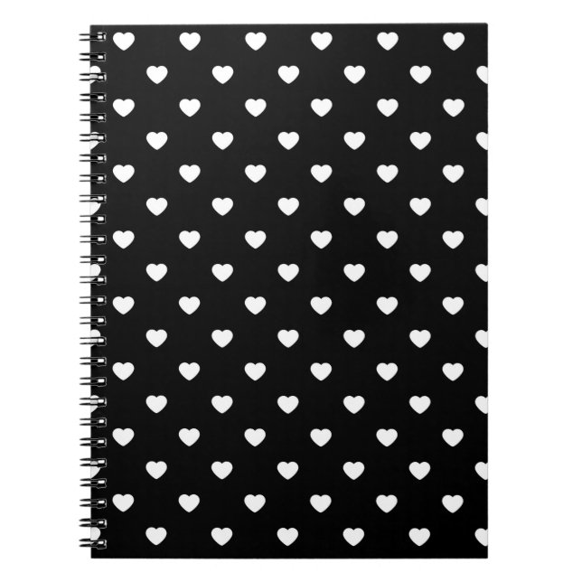 Black and White Mini Hearts Pattern Notebook (Front)
