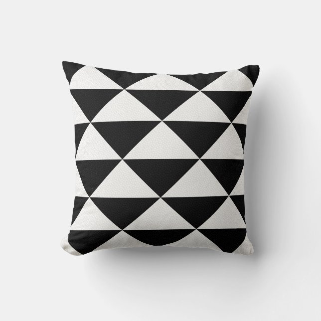 Black and White Mini Tiled Triangle Geometric Cushion (Front)