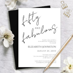 Black and White Minimal 50 and Fabulous Birthday Invitation