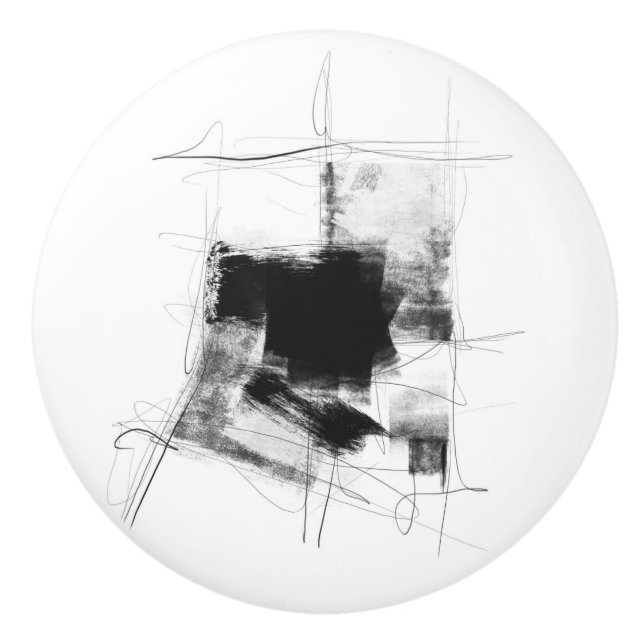 Black and White minimal Abstract Artistic Ceramic Knob (Front)