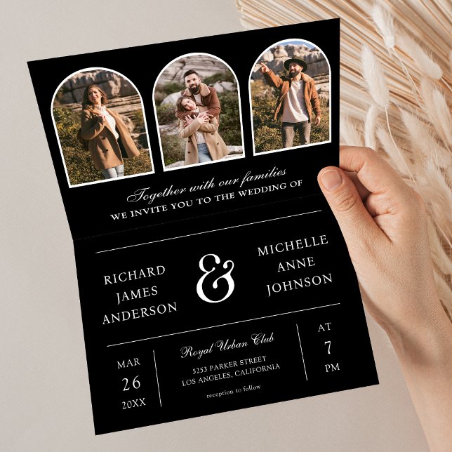 Black and White Minimal Arch Photo QR code Wedding Invitation (Creator Uploaded)
