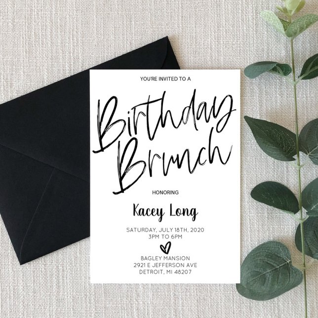 Black and White Minimal Birthday Brunch Invitation (Creator Uploaded)