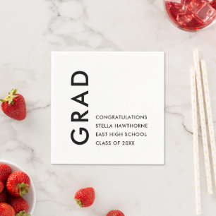 Black and White Minimal Modern Bold Grad Party Napkin