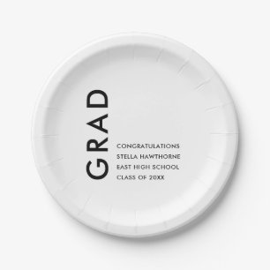 Black and White Minimal Modern Bold Grad Party Paper Plate