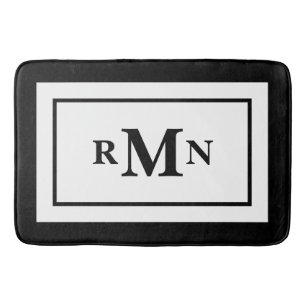 Black and White Minimal Modern Monogrammed Bath Mat