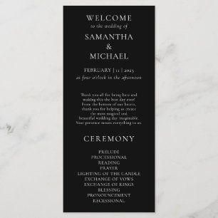 Black and white minimal modern program wedding menu