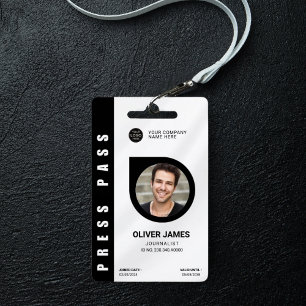 Black and white minimal press pass photo ID ID Badge